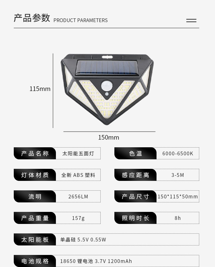 厂家直销LED人体感应灯户外防水家用庭院花园壁灯 太阳能感应灯详情图1