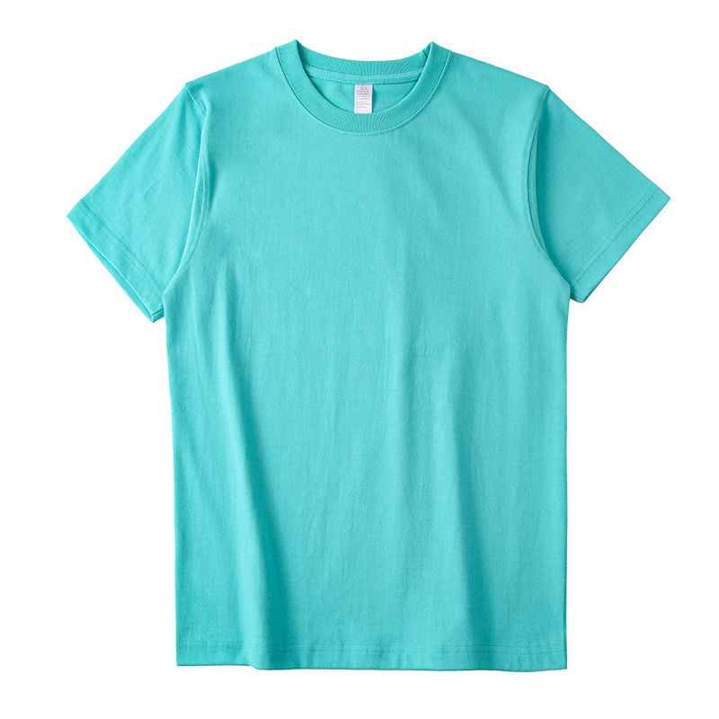 Camiseta de manga pesada de exportación para hombres color sólido blanco puro cuello redondo grueso no penetrante de algodón para hombres y mujeres
