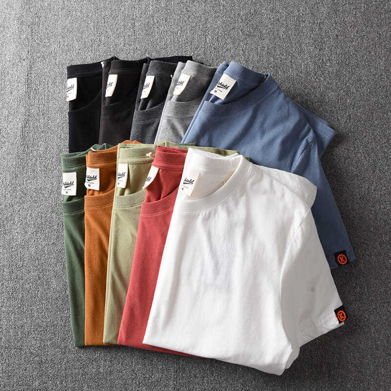 Camiseta de manga corta hombre de color sólido blanco puro cuello redondo grueso no perezoso jersey de algodón para hombres y mujeres