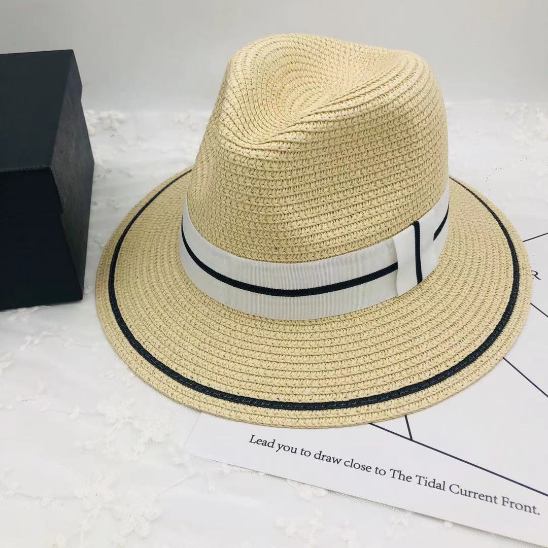 Summer black and white brim flat brim couple beach straw hats, Panama top hats, sun hats, beach hats details Picture