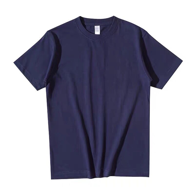 Camiseta de manga corta de peso para hombres de color sólido blanco puro cuello redondo grueso no penetrante de algodón