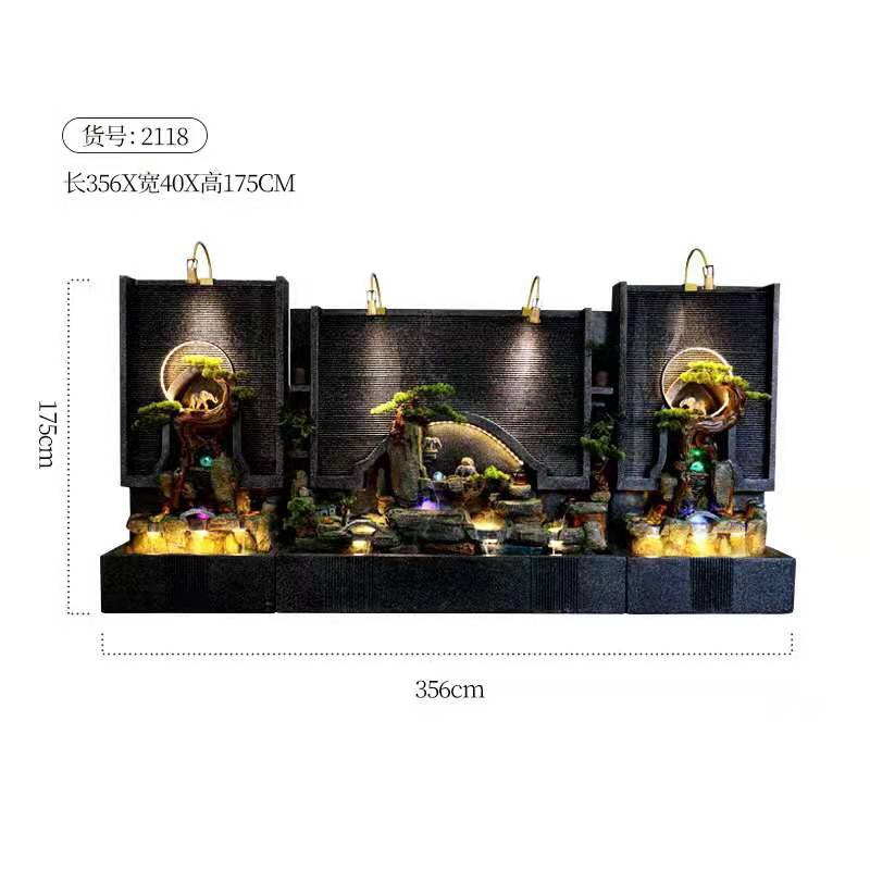 Water curtain walls, flowing water screens, landscape ornaments, wealth-generating courtyard and garden arrangements, water features, floor-standing fountains, rockeries, and circulating water
