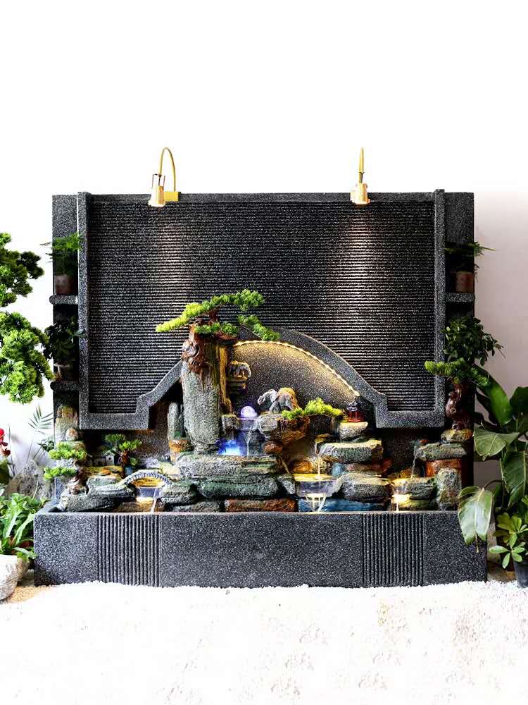 Water curtain walls, flowing water screens, landscape ornaments, wealth-generating courtyard and garden arrangements, water features, floor-standing fountains, rockeries, and circulating water details Picture