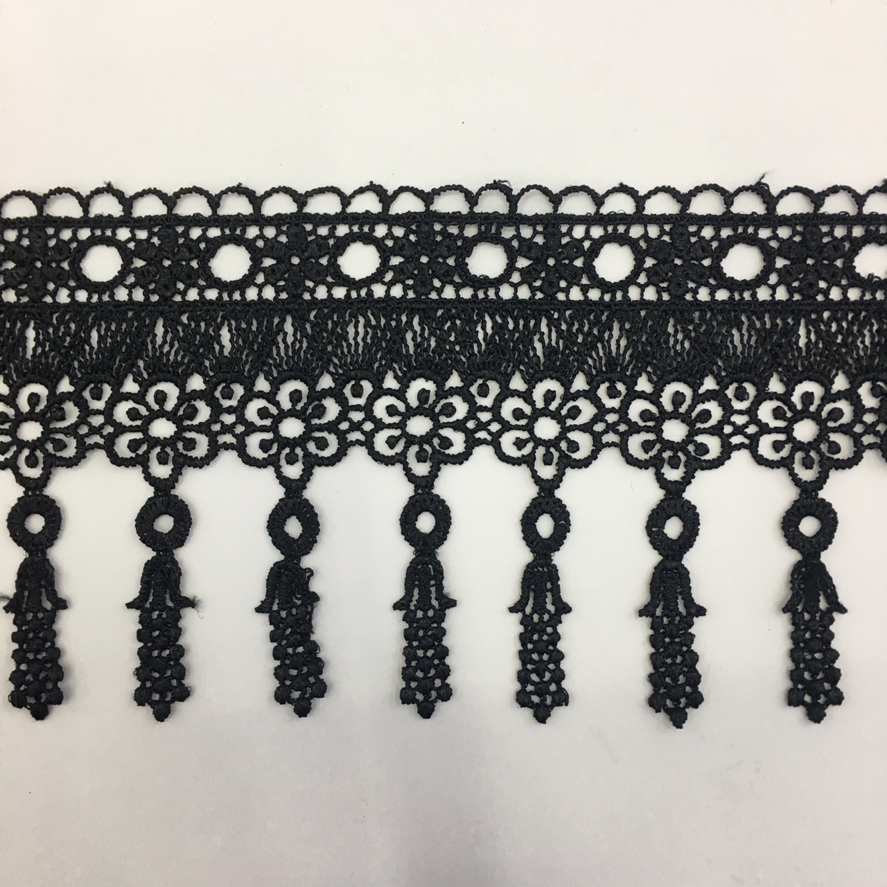 水溶涤光黑色流苏条码 围巾花边