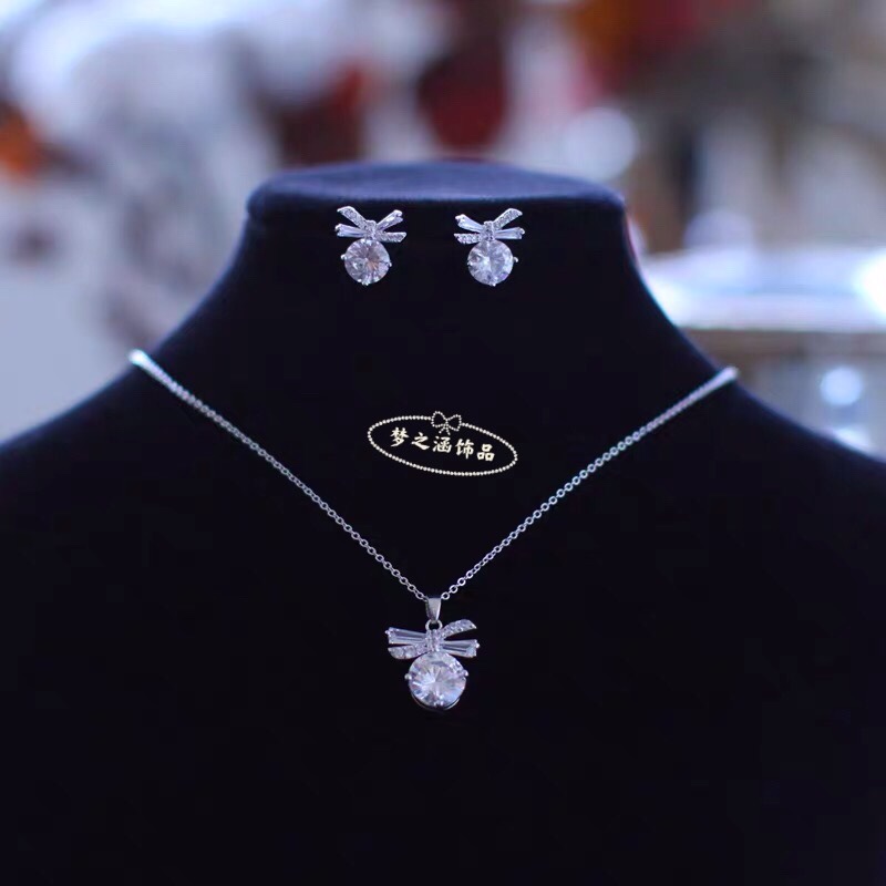 项链耳环二件套装超闪锁骨链