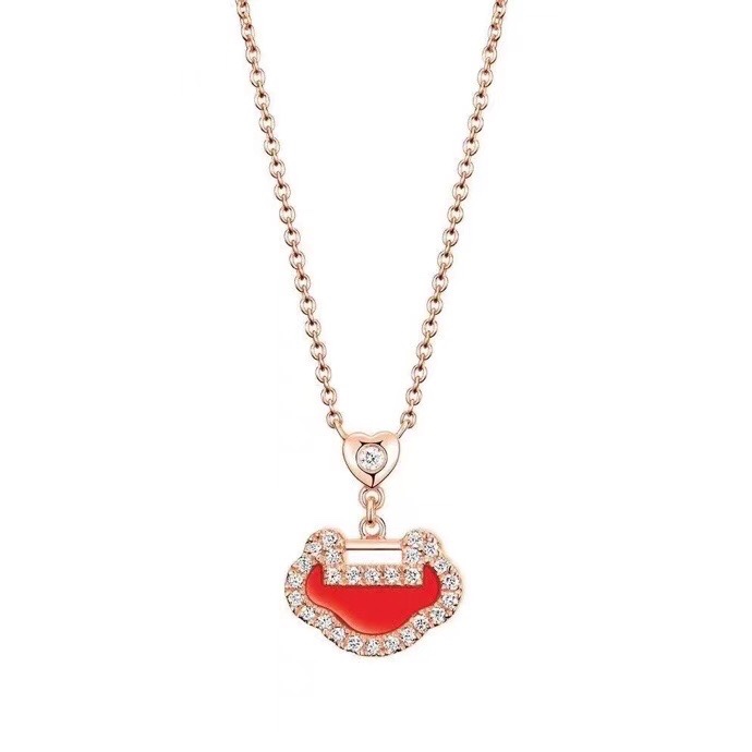 Stainless steel necklace red lock heart