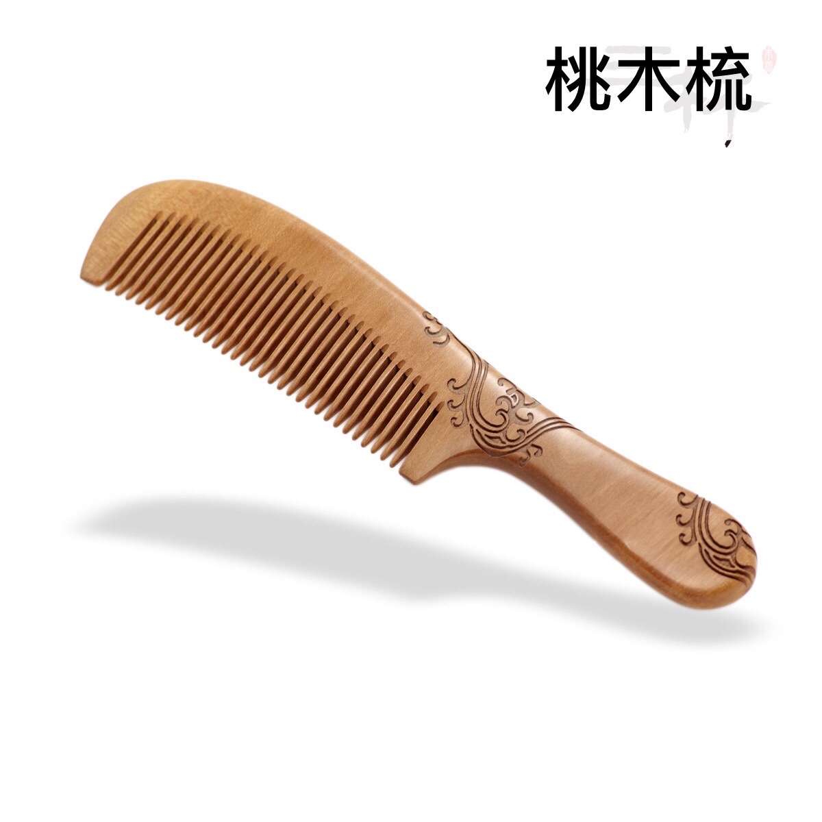 Factory direct sales of genuine, double-sided carved peach wood combs with large-sized handles