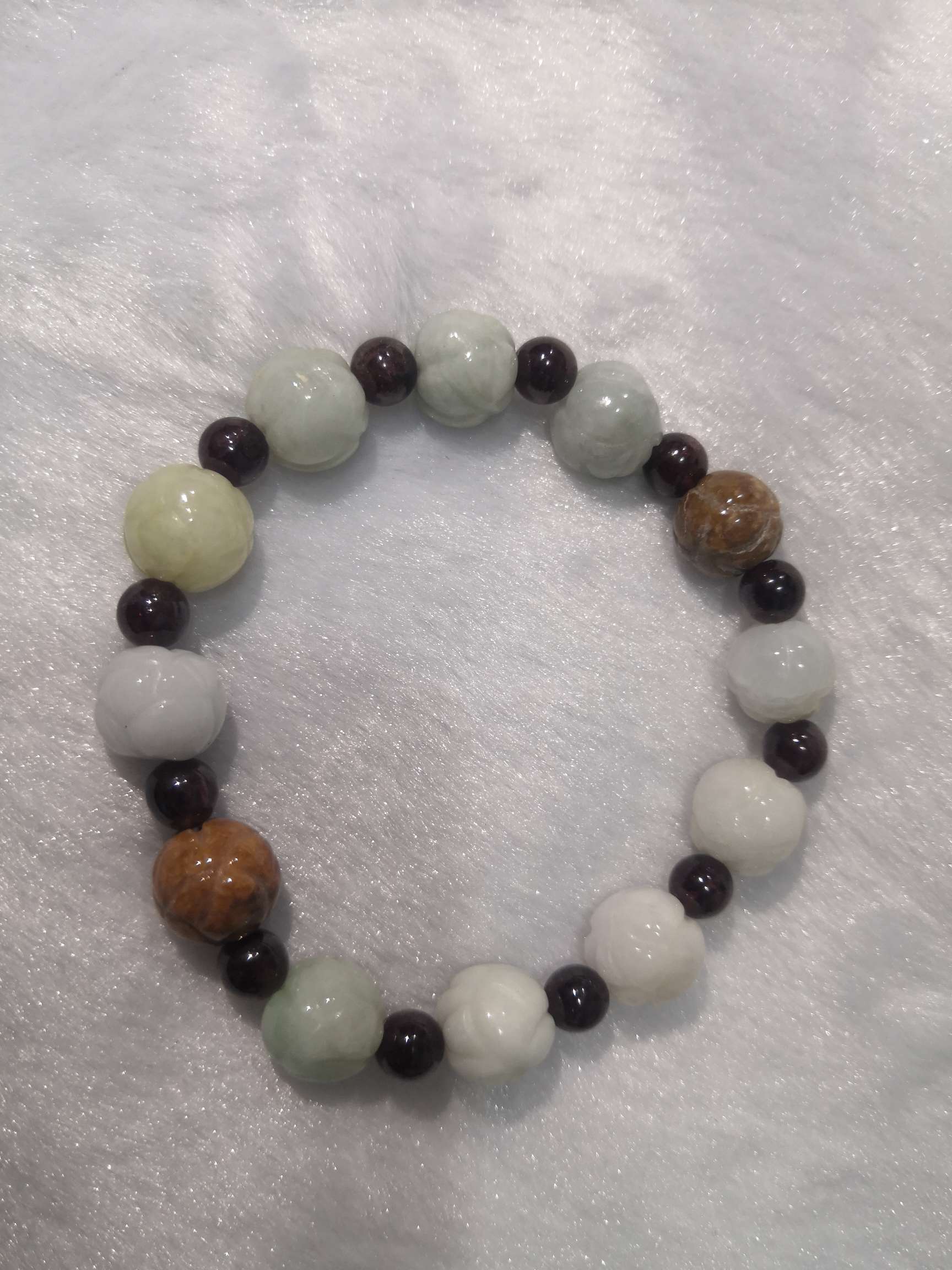 天然翡翠黄翡酒红石榴石大珠小珠雕刻手链手串首饰本命年礼物详情图3