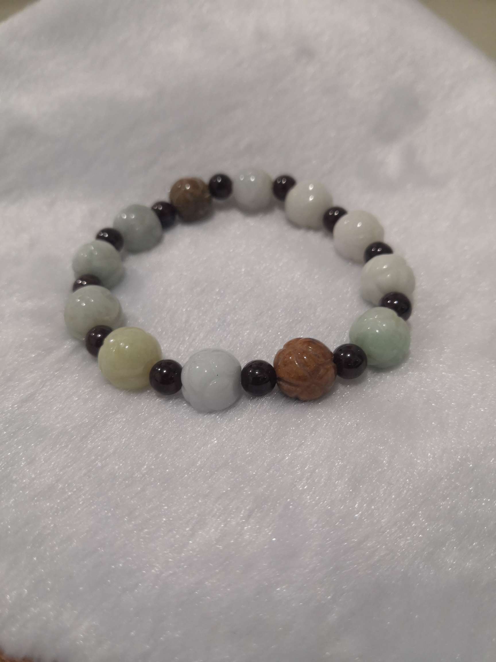 天然翡翠黄翡酒红石榴石大珠小珠雕刻手链手串首饰本命年礼物详情图2