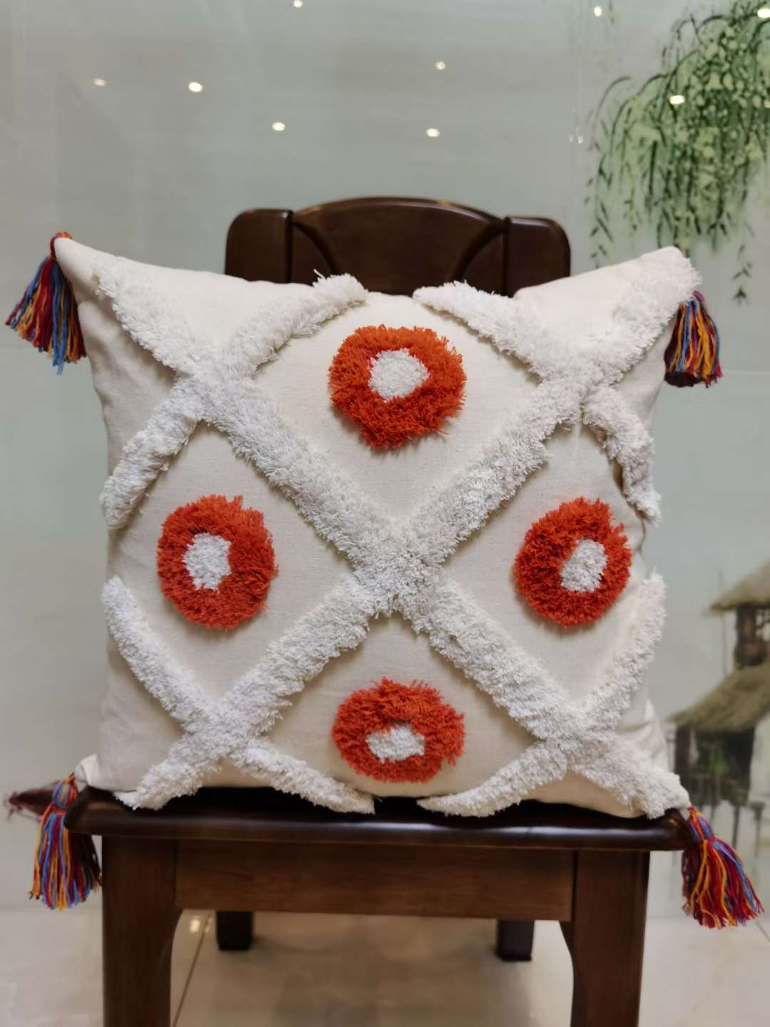 Nordic fresh and clean pure cotton pok-stitch embroidered cushions and backrests detail image 2