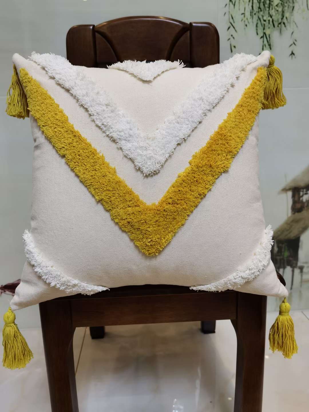 Nordic fresh and clean pure cotton pok-stitch embroidered cushions and backrests detail image 5
