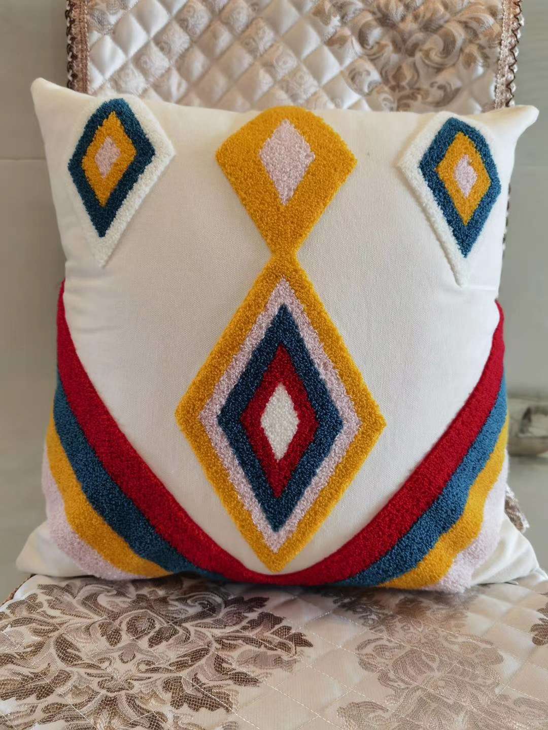 Nordic fresh and clean pure cotton pok-stitch embroidered cushions and backrests detail image 12