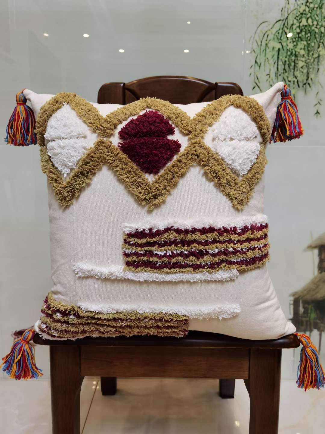 Nordic fresh and clean pure cotton pok-stitch embroidered cushions and backrests detail image 9