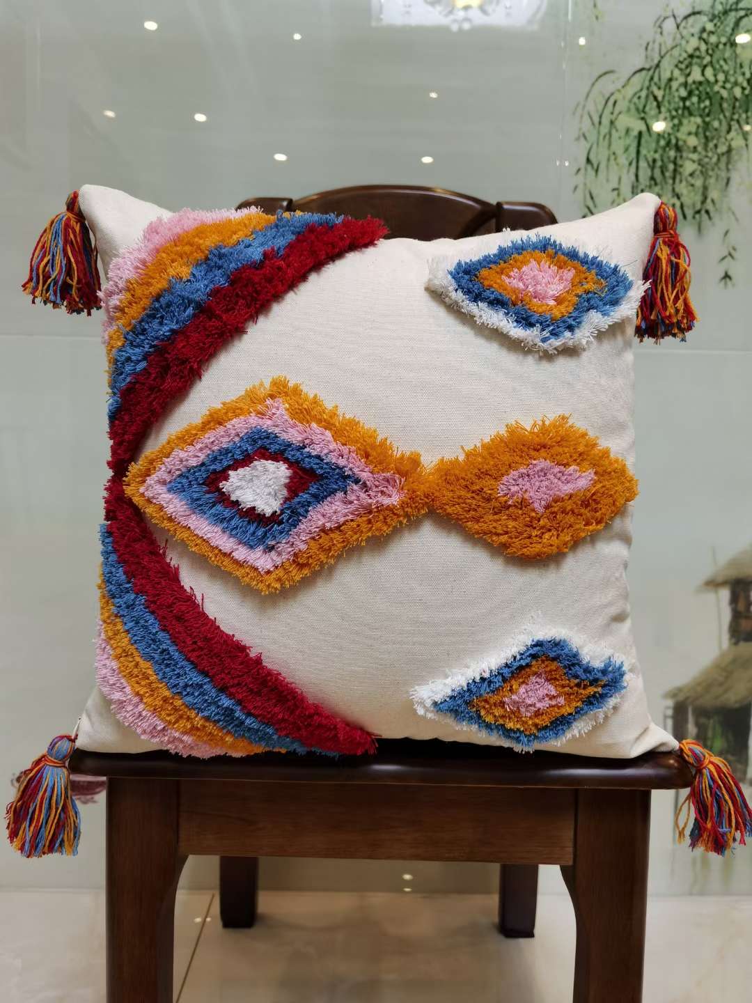 Nordic fresh and clean pure cotton pok-stitch embroidered cushions and backrests detail image 10