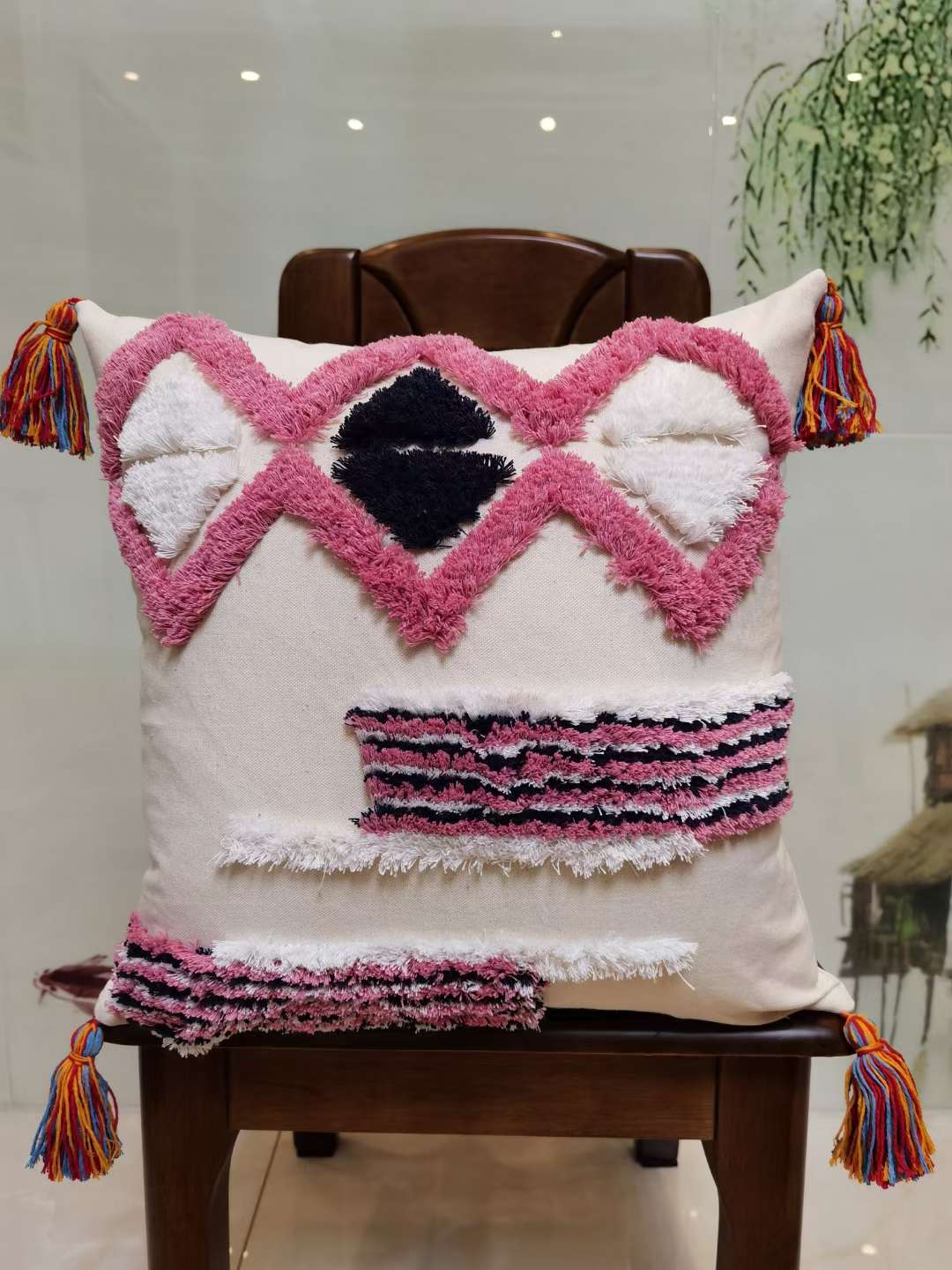 Nordic fresh and clean pure cotton pok-stitch embroidered cushions and backrests detail image 8