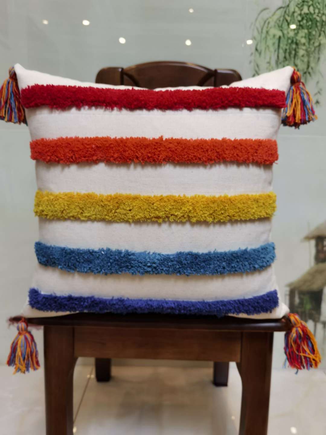 Nordic fresh and clean pure cotton pok-stitch embroidered cushions and backrests detail image 1