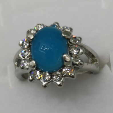 Blue resin rhinestone alloy ring thumbnail