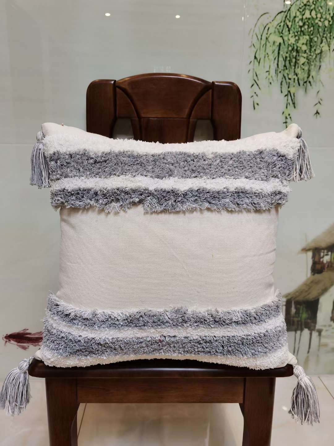 Nordic fresh and clean pure cotton pok-stitch embroidered cushions and backrests detail image 7