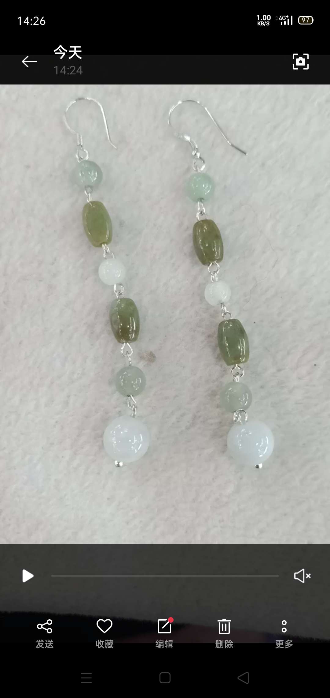 Pure natural jade 925 sterling silver ear hook earrings detail image 3
