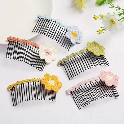 Cute Pastoral Hair Comb Colorful Hair Comb Children's Lace Flower Iron Hair Comb