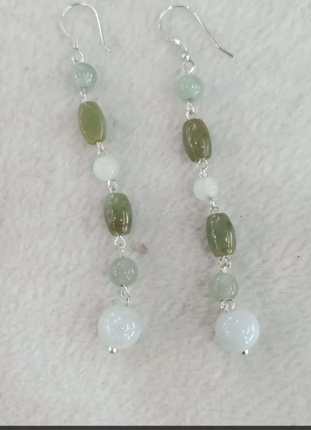 Pure natural jade 925 sterling silver ear hook earrings detail image 1