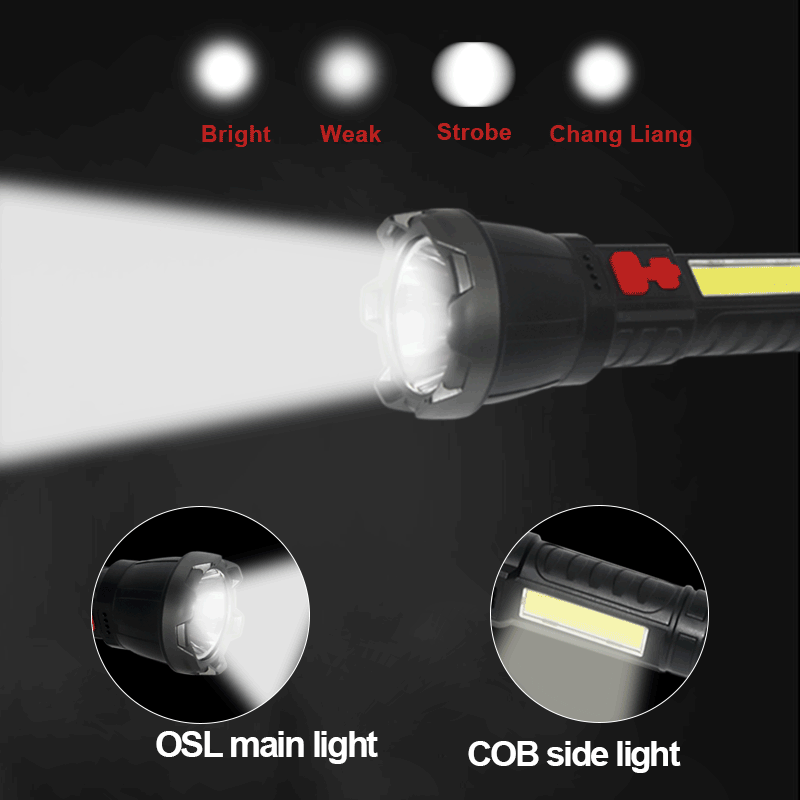 新款强光COB手电筒 usb充电带侧灯家用led巡逻灯塑料手电筒详情图16