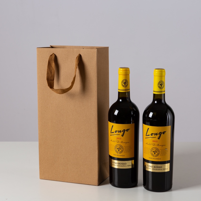 Double-bottle wine bag for express delivery and takeout packaging, wide-bottom bag with floral design
