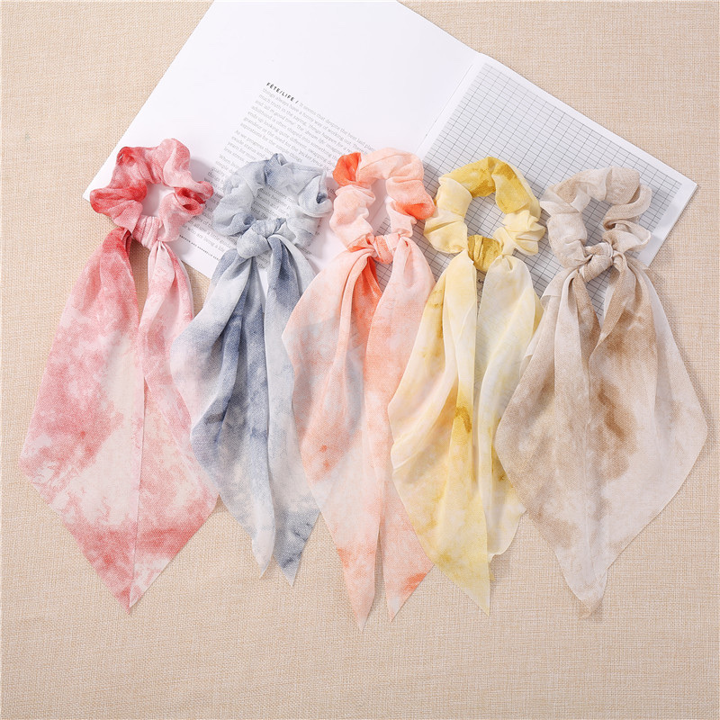 Yiwu Manufacturers Wholesale Custom Streamer Large Hair Band Fashion Simple Gradual Color Chiffon Long Streamer Large Hair Band details Picture