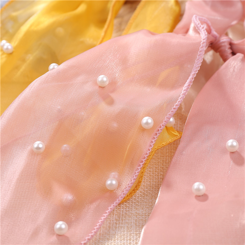 Korean Headdress Hair Tie Net Red Sweet And Lovely Chiffon Balls Head Ponytail Pearl Long Streamer Headband Application Scenario
