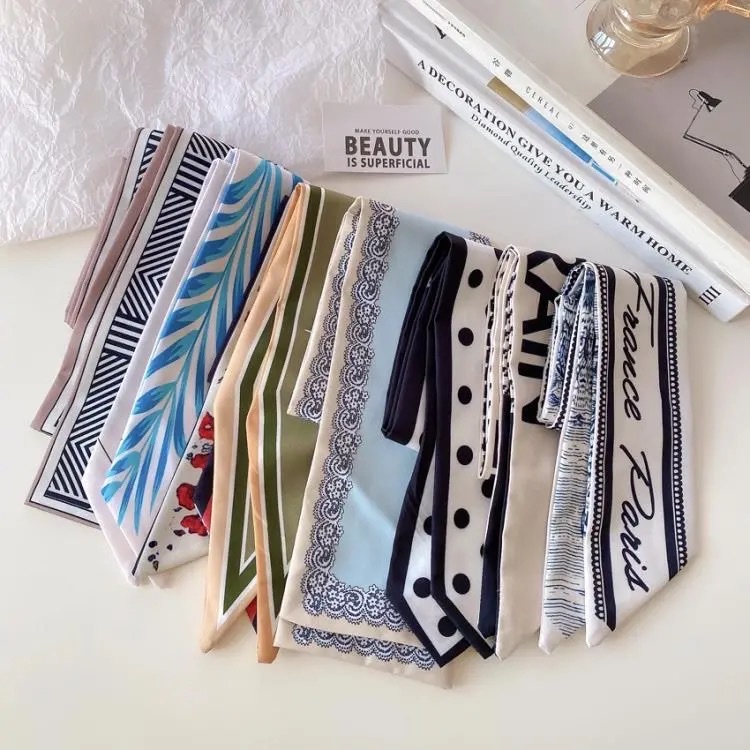 Silk Scarf French Headband Spring And Autumn Thin Lazy Retro Silk Scarf Women Small Long Ribbon Decorative Scarf Headscarf Streamer details Picture
