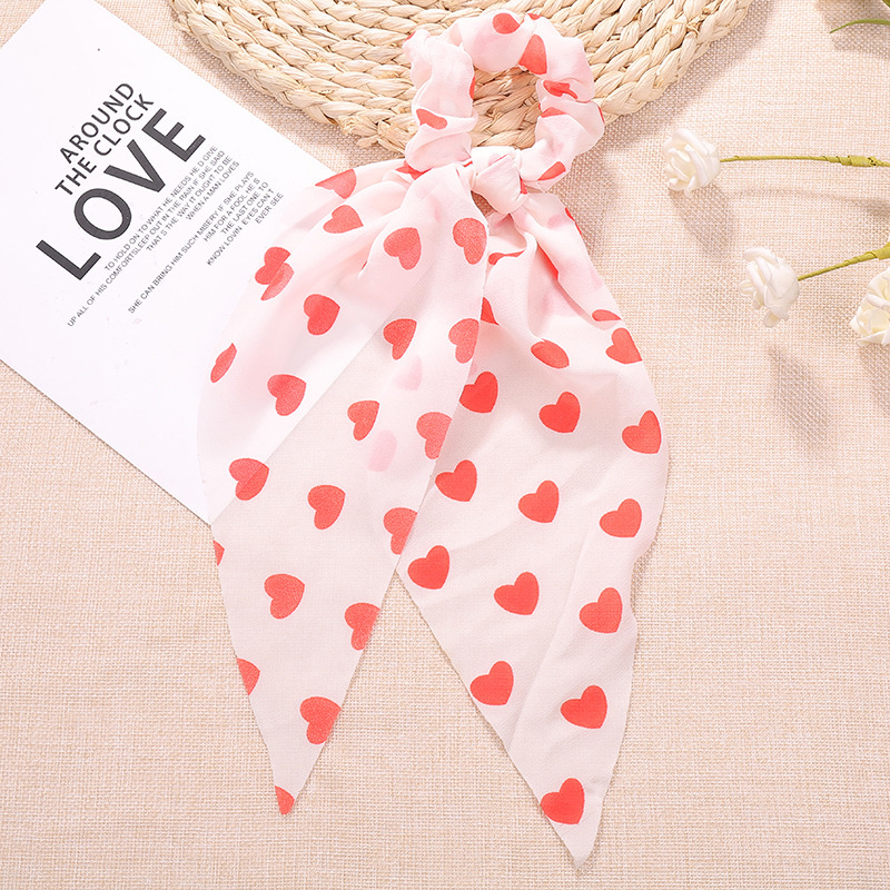 Manufacturers Customized 2021 Spring And Summer New Chiffon Hairband Korean Version Sweet Simple Polka Dot Peach Heart Streamer Specification drawing