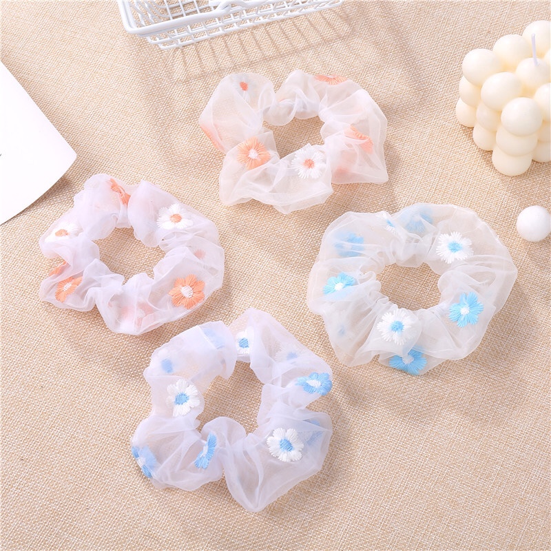 Korean Version Of Summer Instagram Organza Embroidery Flower Headflower Sweet Girl Romantic Hair Net Yarn Large Scroundle