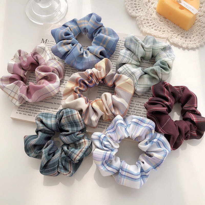 Campus Net Red Girl Hair Simple Headwear Jk Gingham Large Colon Bm Hair Band Small Commodity Hair Rope Wholesale