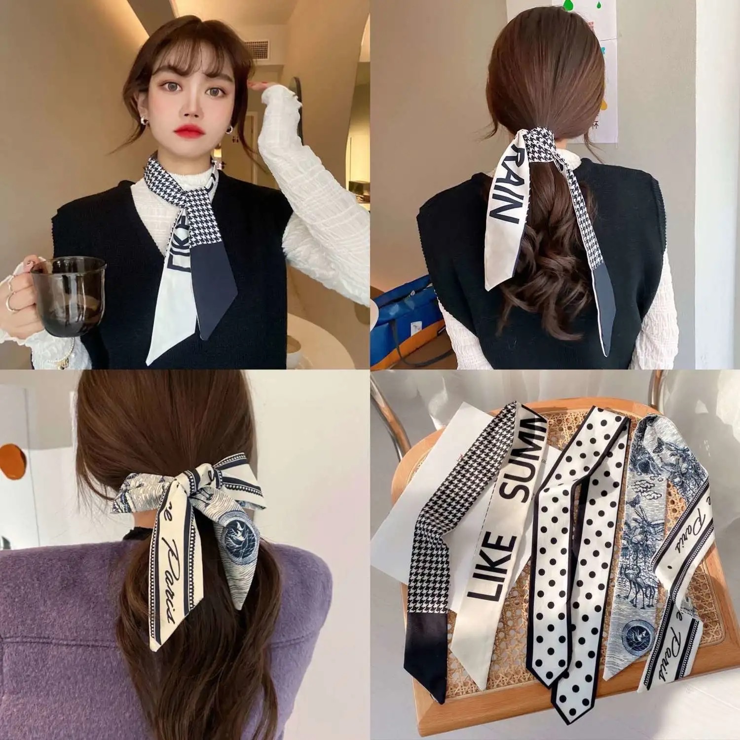 Silk Scarf French Headband Spring And Autumn Thin Lazy Retro Silk Scarf Women Small Long Ribbon Decorative Scarf Headscarf Streamer Item Picture
