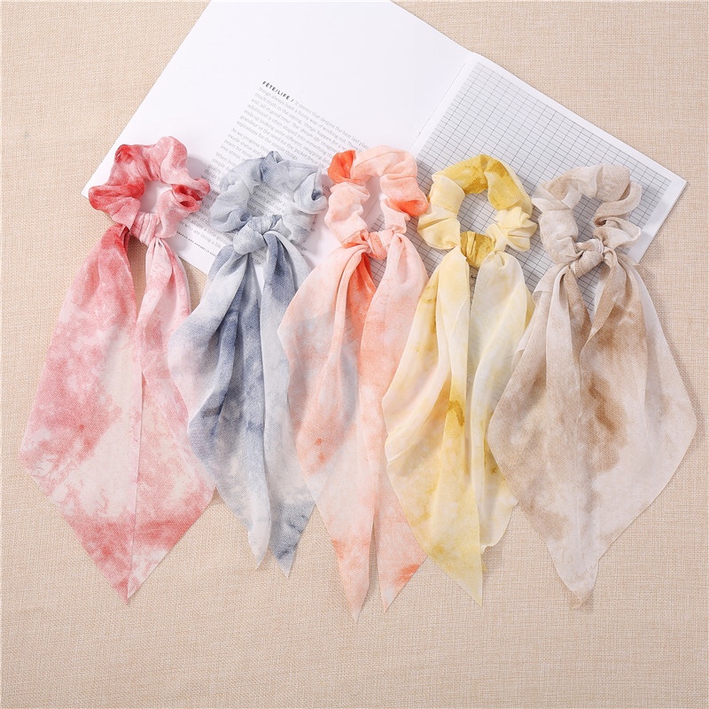 Yiwu Manufacturers Wholesale Custom Streamer Large Hair Band Fashion Simple Gradual Color Chiffon Long Streamer Large Hair Band