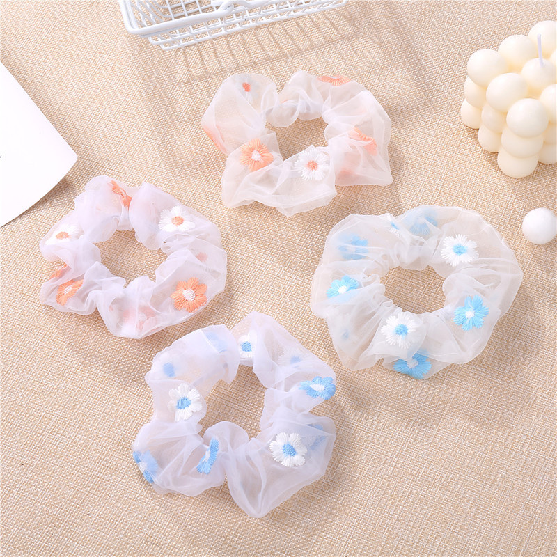 Korean Version Of Summer Instagram Organza Embroidery Flower Headflower Sweet Girl Romantic Hair Net Yarn Large Scroundle details Picture