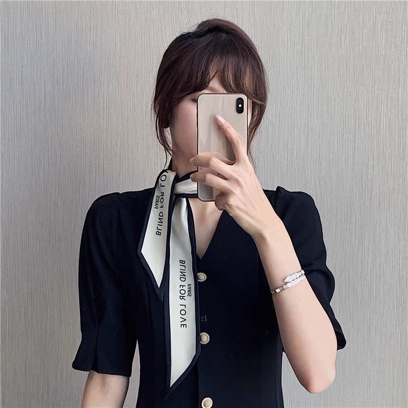 Silk Scarf French Headband Spring And Autumn Thin Lazy Retro Silk Scarf Women Small Long Ribbon Decorative Scarf Headscarf Streamer