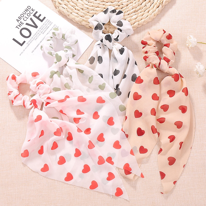 Manufacturers Customized 2021 Spring And Summer New Chiffon Hairband Korean Version Sweet Simple Polka Dot Peach Heart Streamer