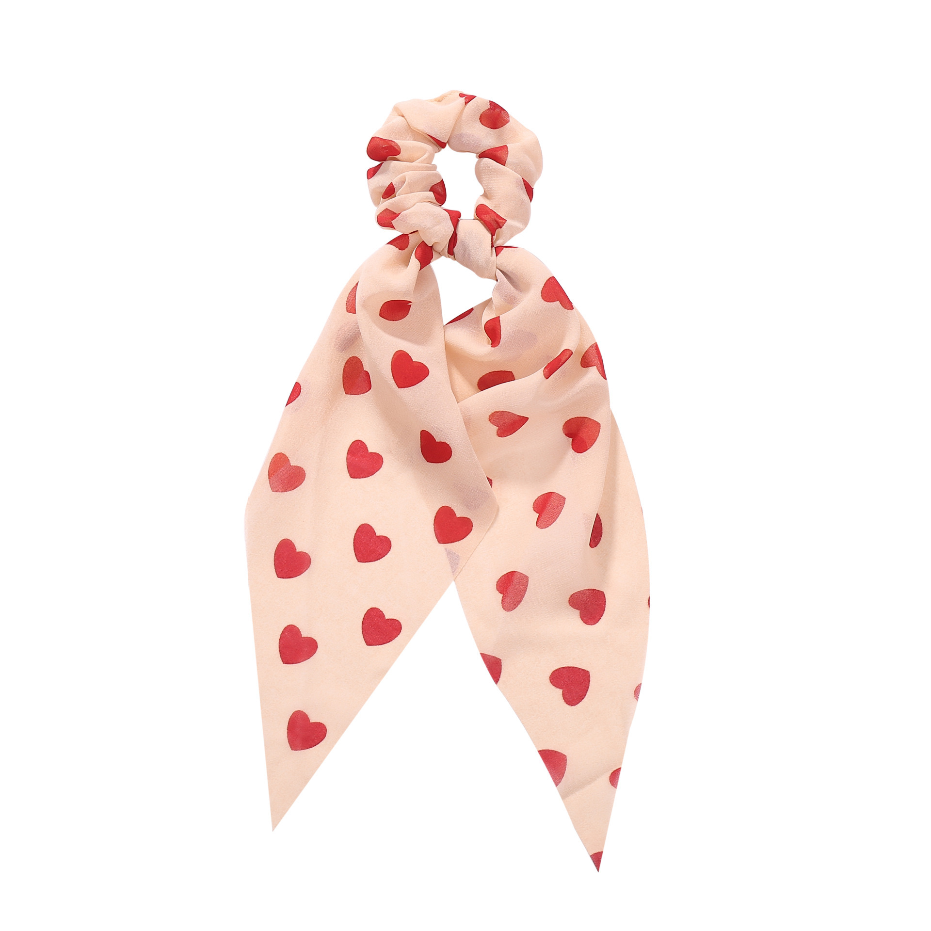 Manufacturers Customized 2021 Spring And Summer New Chiffon Hairband Korean Version Sweet Simple Polka Dot Peach Heart Streamer Item Picture