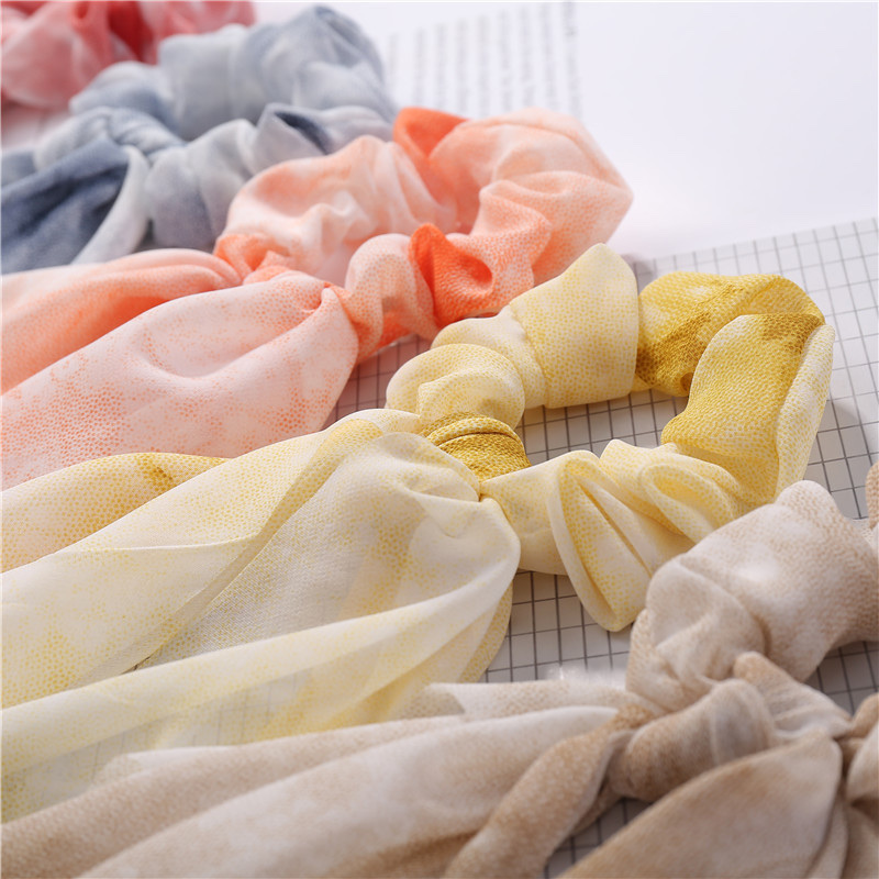 Yiwu Manufacturers Wholesale Custom Streamer Large Hair Band Fashion Simple Gradual Color Chiffon Long Streamer Large Hair Band Specification drawing