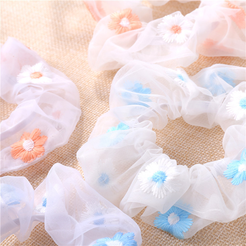 Korean Version Of Summer Instagram Organza Embroidery Flower Headflower Sweet Girl Romantic Hair Net Yarn Large Scroundle Specification drawing