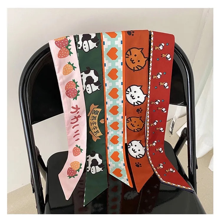 Silk Scarf French Headband Spring And Autumn Thin Lazy Retro Silk Scarf Women Small Long Ribbon Decorative Scarf Headscarf Streamer Specification drawing