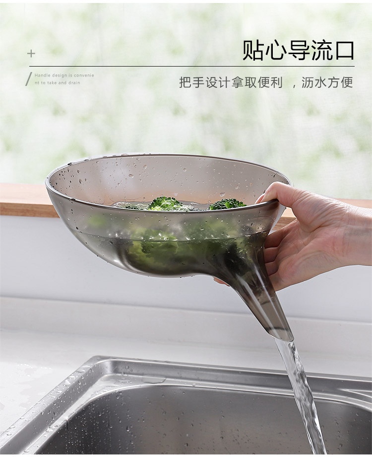 O07－沥水洗菜盆 水果盆洗水果创意塑料沥水篮厨房洗菜盆收纳蓝详情图4