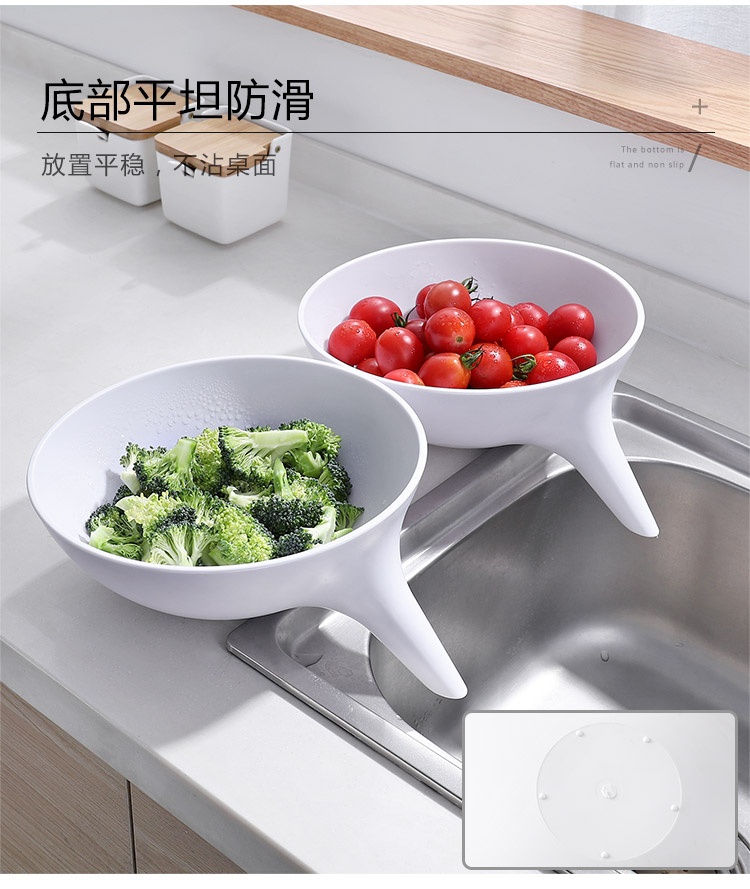 O07－沥水洗菜盆 水果盆洗水果创意塑料沥水篮厨房洗菜盆收纳蓝产品图