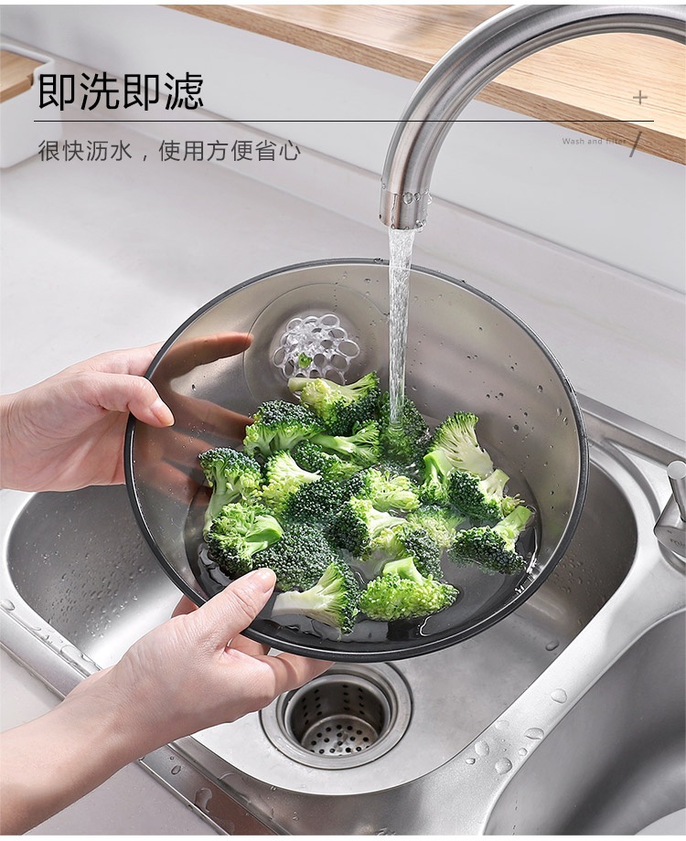 O07－沥水洗菜盆 水果盆洗水果创意塑料沥水篮厨房洗菜盆收纳蓝白底实物图