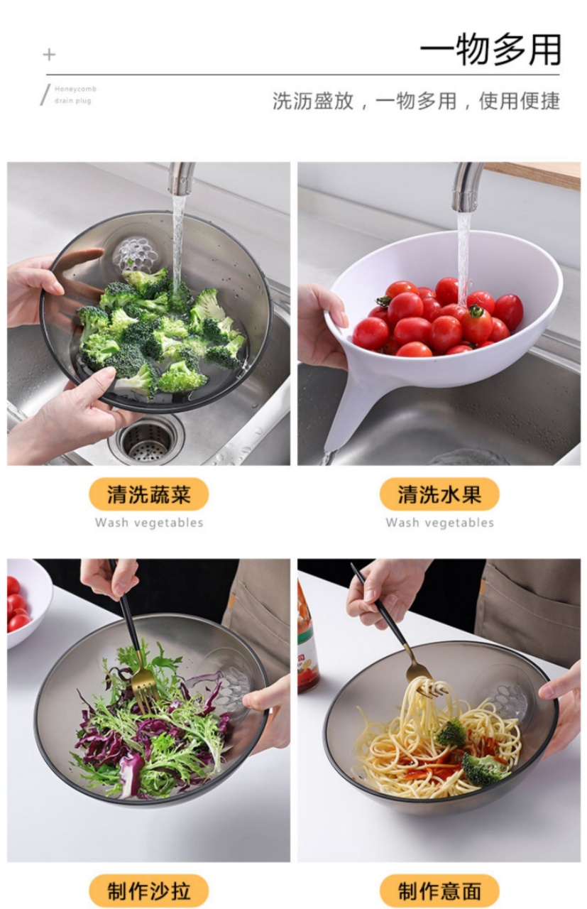 O07－沥水洗菜盆 水果盆洗水果创意塑料沥水篮厨房洗菜盆收纳蓝详情图9