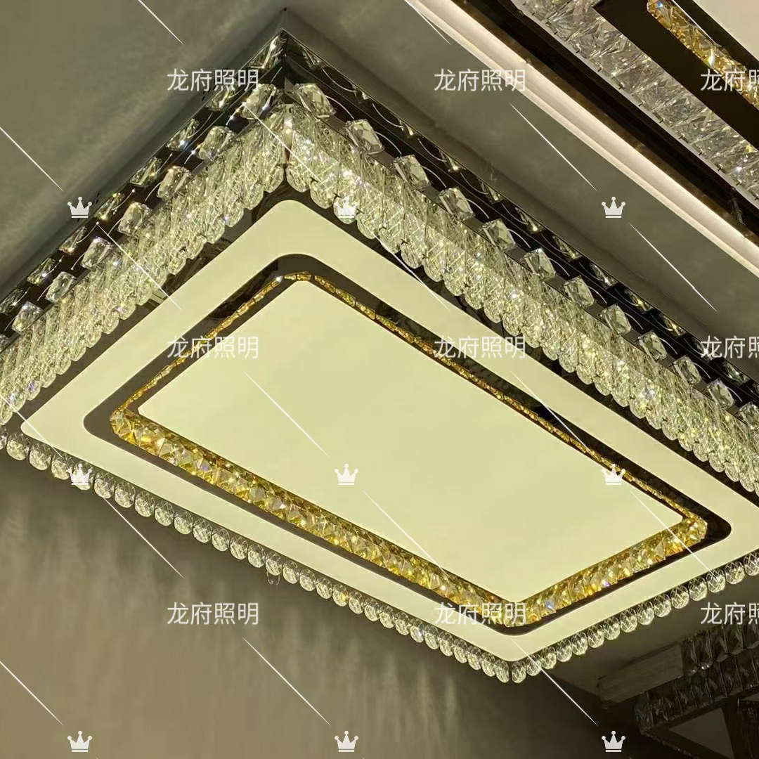 The crystal living room lamp is large and rectangular