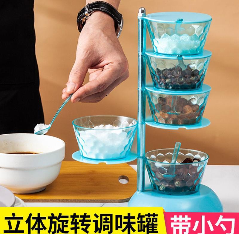 Seasoning box with small spoon set, household combination kitchenware, multi-functional kitchen, rotatable seasoning box set Specification image