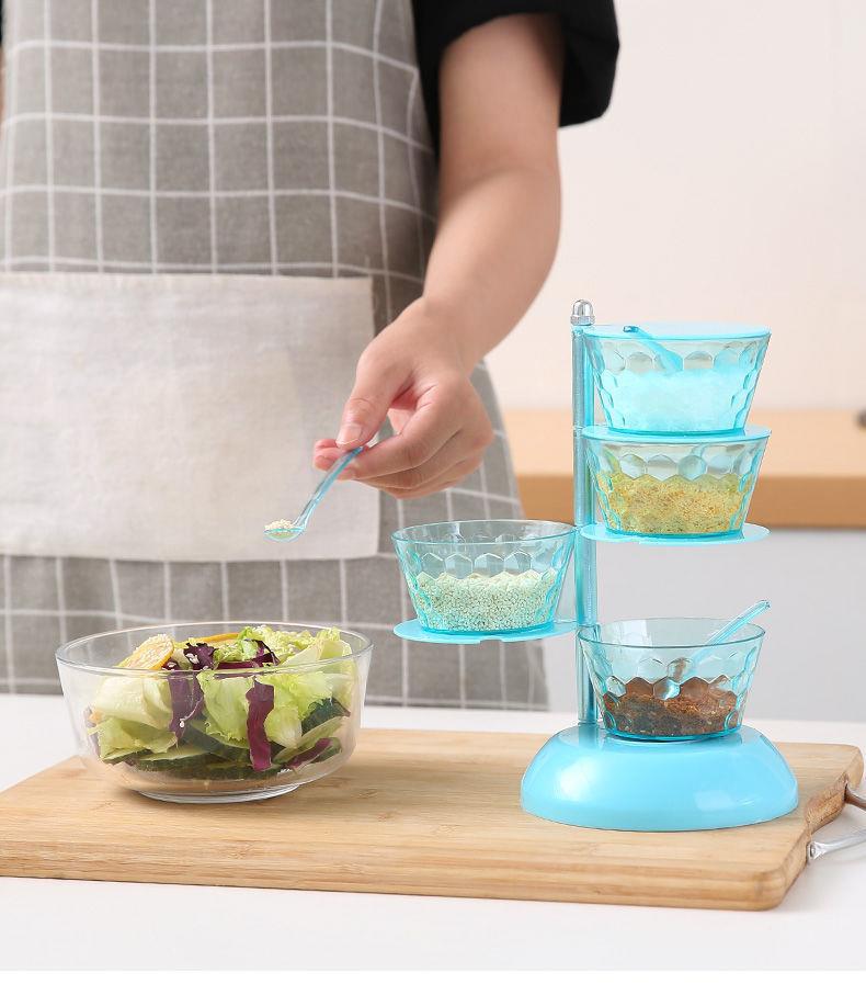 Seasoning box with small spoon set, household combination kitchenware, multi-functional kitchen, rotatable seasoning box set detail image 6