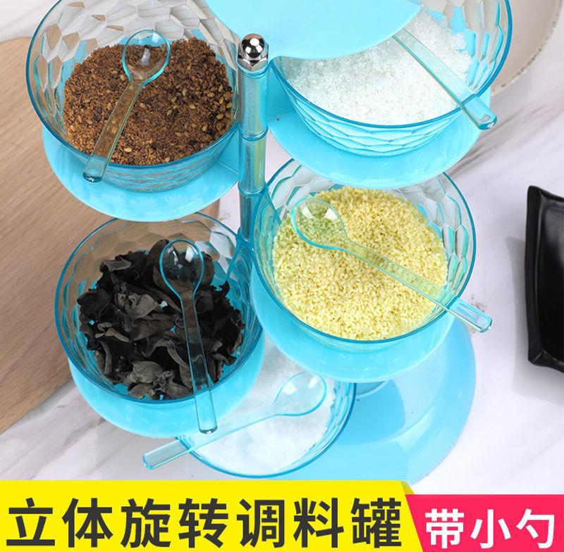 Seasoning box with small spoon set, household combination kitchenware, multi-functional kitchen, rotatable seasoning box set Application Scenario